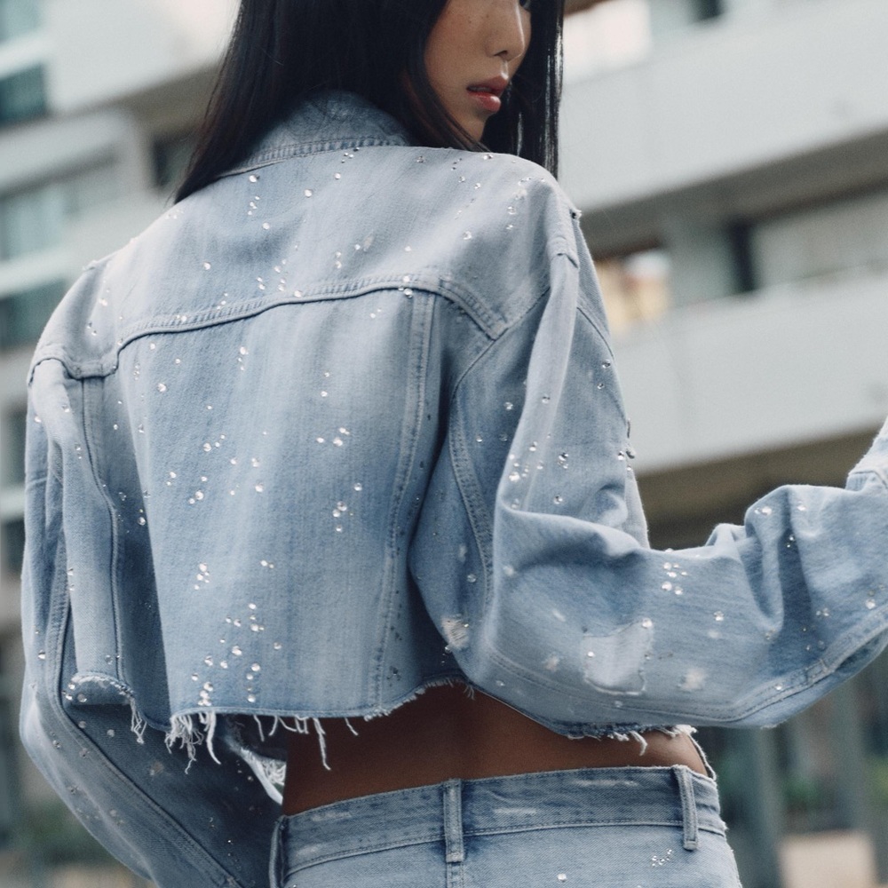 Zara TRF STRASS CROP‎ DENIM JACKET (size S) - Picture 5 of 6